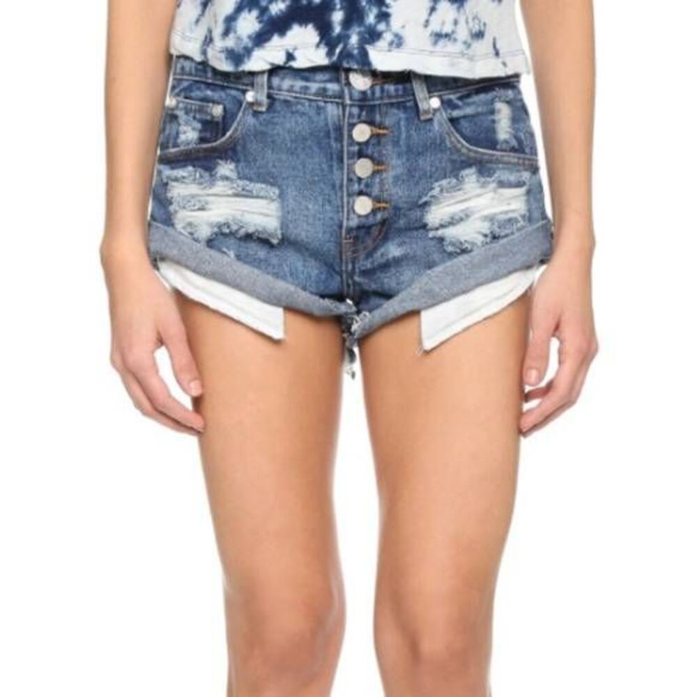 One x One Teaspoon Free People Bandits High Rise Distressed Button Fly Shorts 26